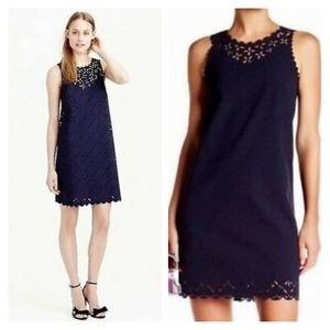J.crew navy blue laser cut eyelet shift  dress size 00